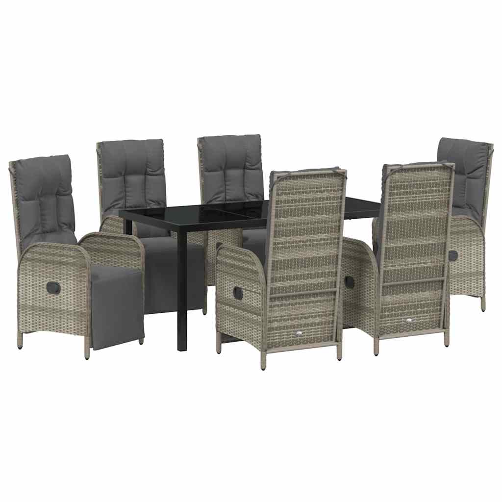 Garden Dining Set with Cushion 7 pcs Grey Poly Rattan