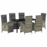 Garden Dining Set with Cushion 7 pcs Grey Poly Rattan - Front View