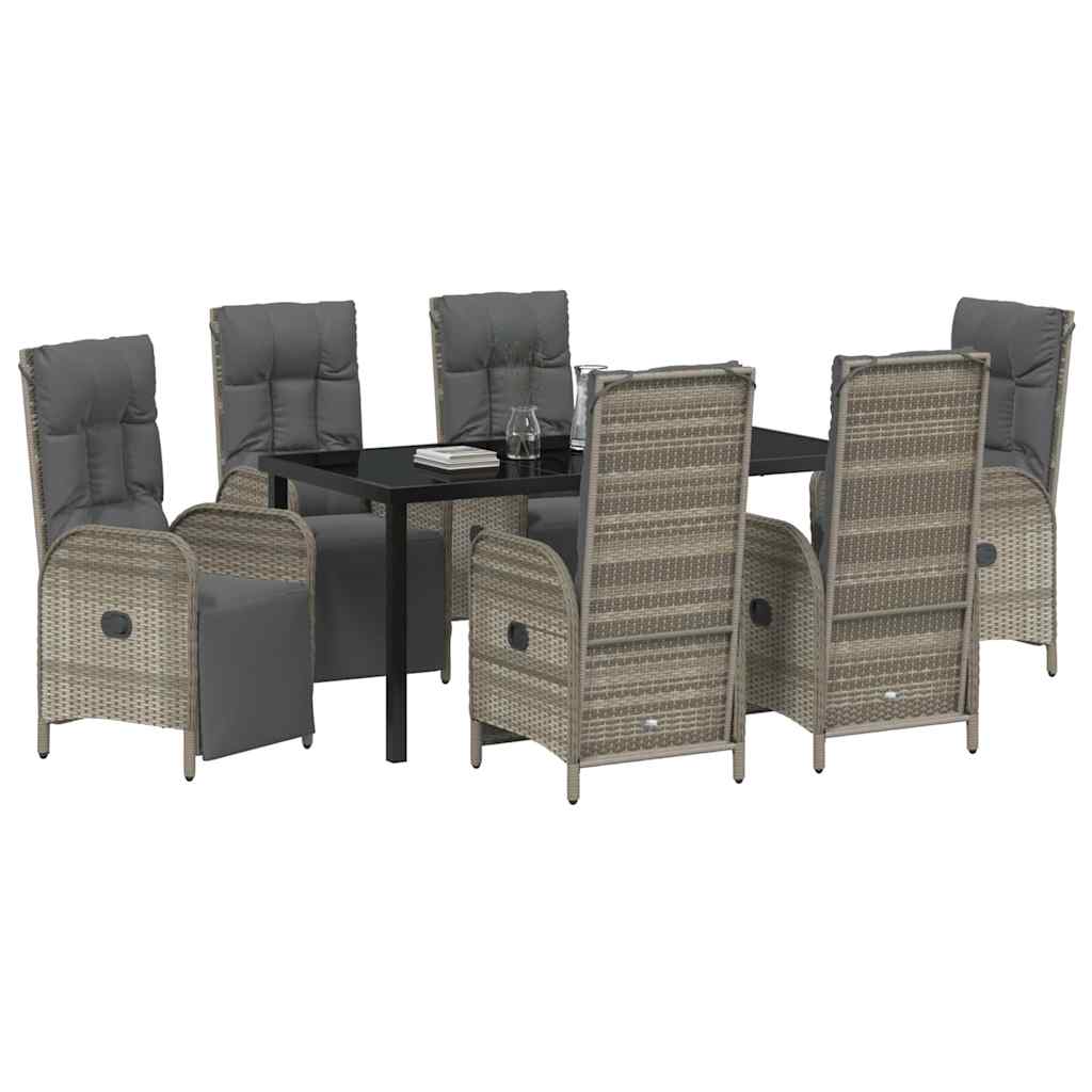 Garden Dining Set with Cushion 7 pcs Grey Poly Rattan