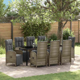 Garden Dining Set with Cushion 9 pcs Grey Poly Rattan