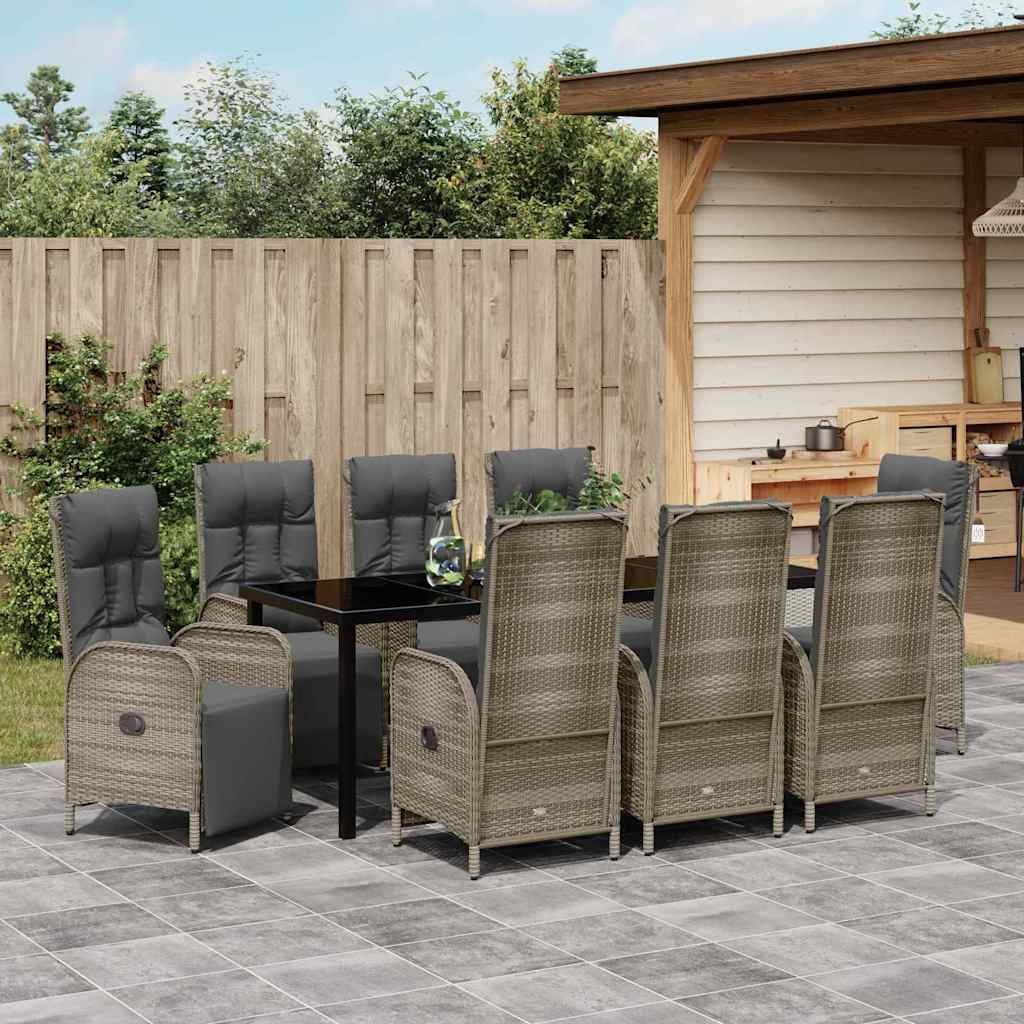 Garden Dining Set with Cushion 9 pcs Grey Poly Rattan