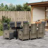 Garden Dining Set with Cushion 9 pcs Grey Poly Rattan - Top-Down View