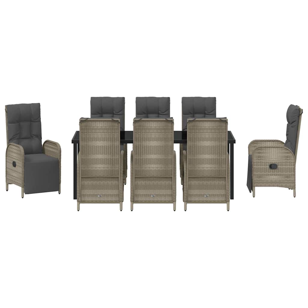 Garden Dining Set with Cushion 9 pcs Grey Poly Rattan