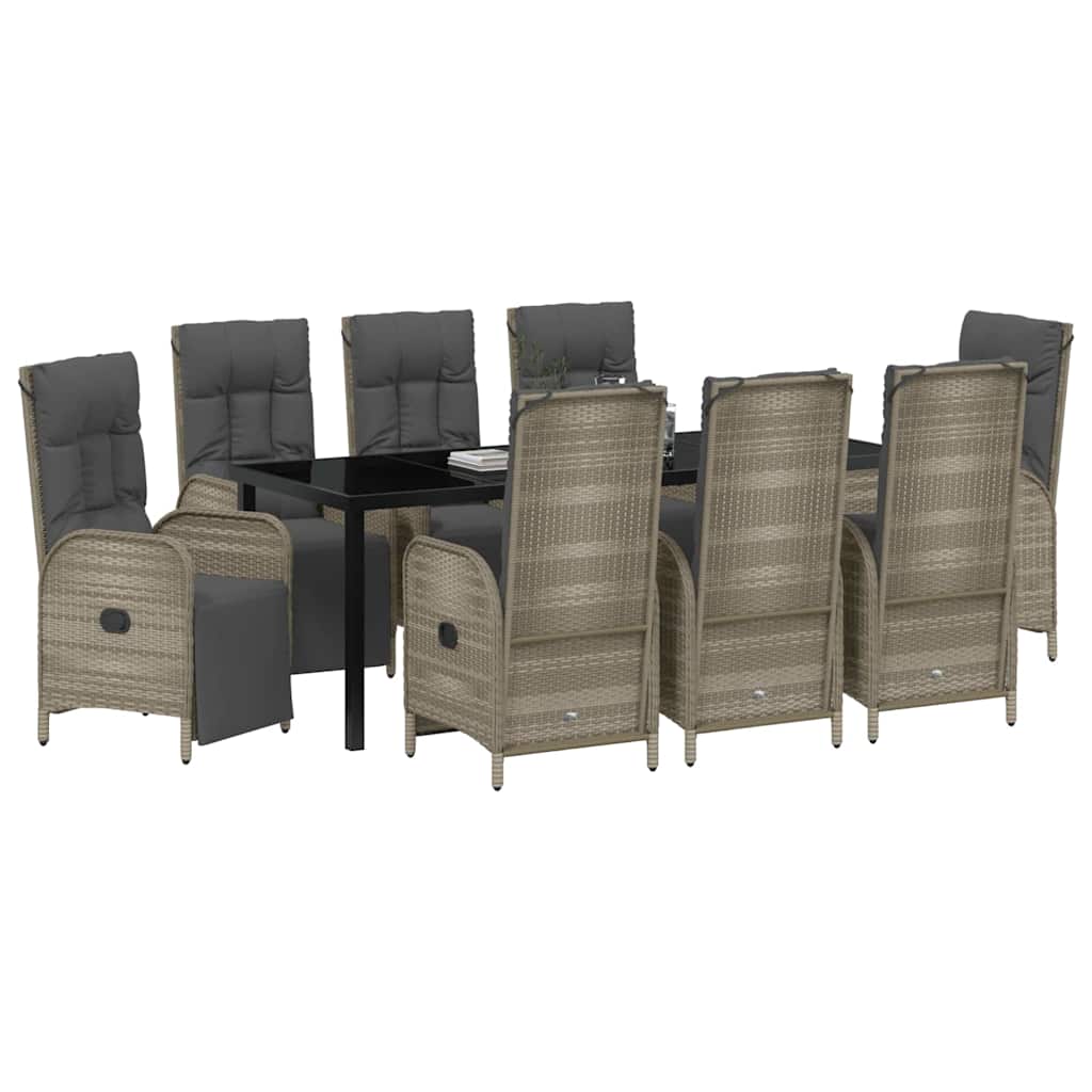 Garden Dining Set with Cushion 9 pcs Grey Poly Rattan