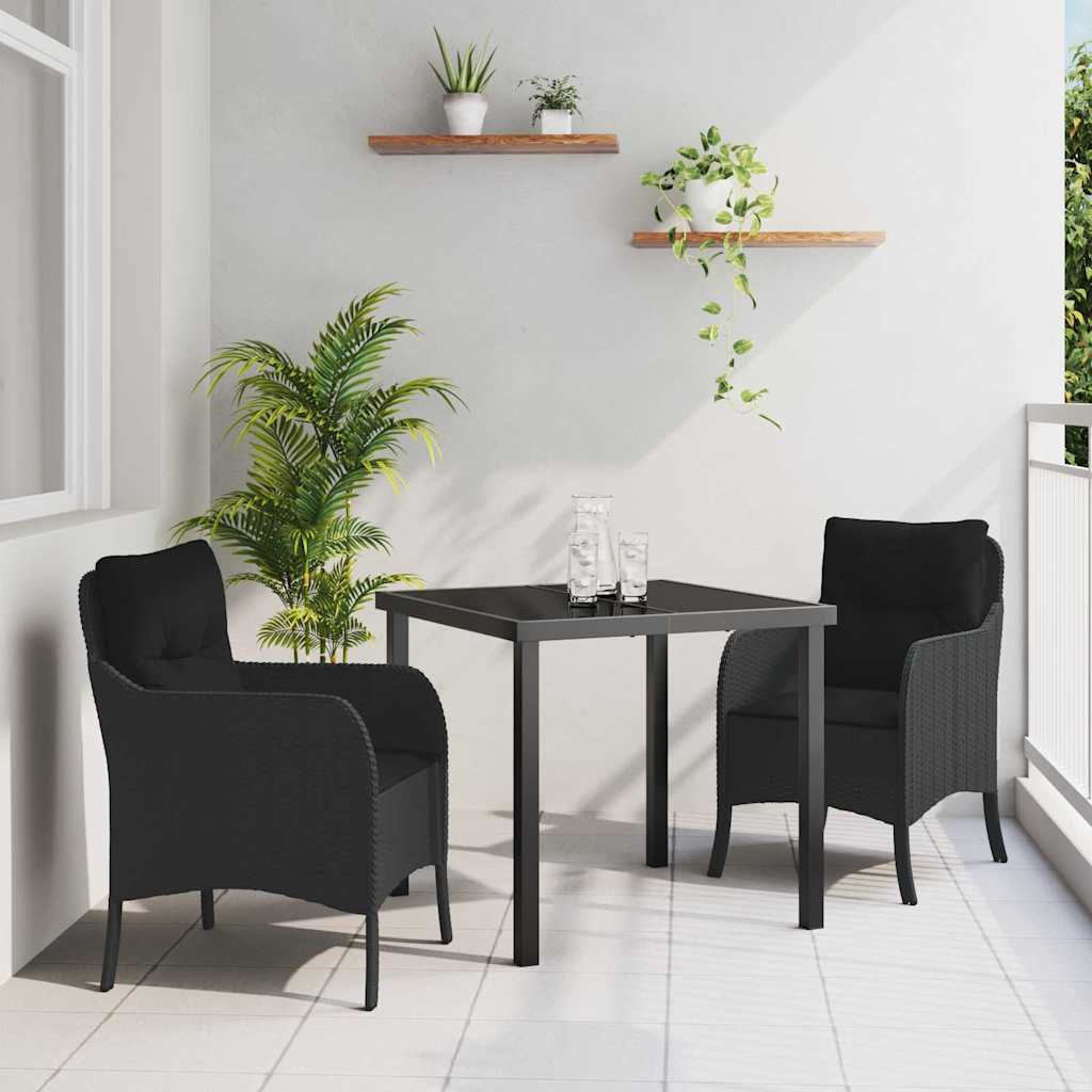 Garden Dining Set with Cushion 3 pcs Black Poly Rattan