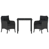 Garden Dining Set with Cushion 3 pcs Black Poly Rattan