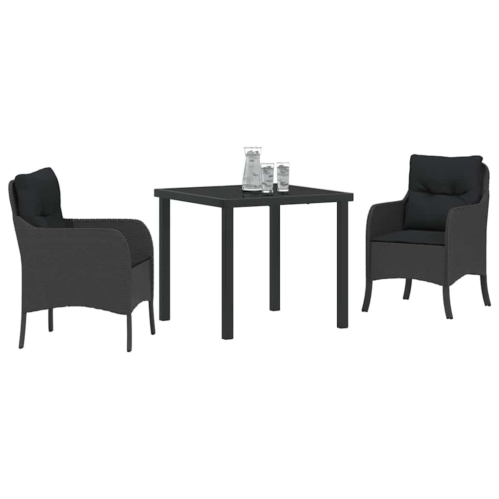 Garden Dining Set with Cushion 3 pcs Black Poly Rattan