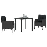 Garden Dining Set with Cushion 3 pcs Black Poly Rattan - Side View