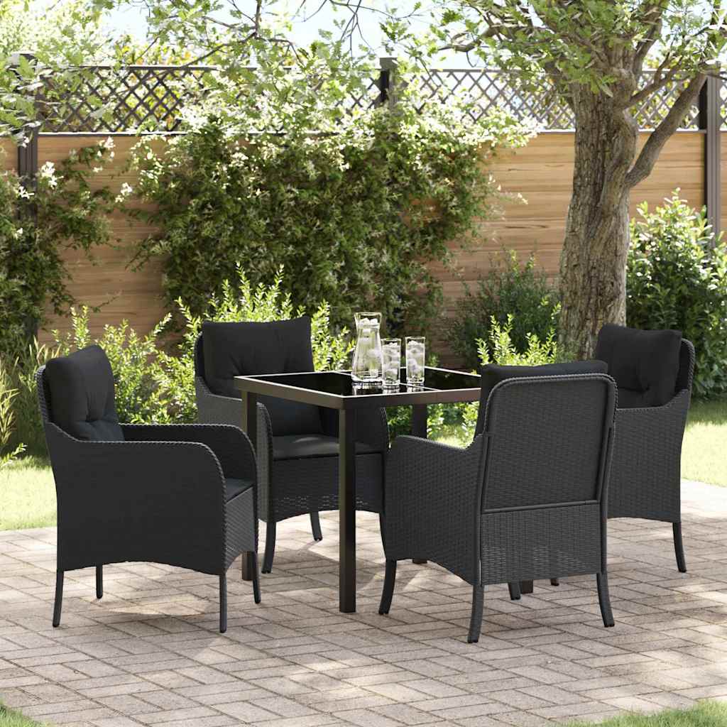 Garden Dining Set with Cushion 5 pcs Black Poly Rattan