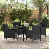 Garden Dining Set with Cushion 5 pcs Black Poly Rattan