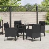 Garden Dining Set with Cushion 5 pcs Black Poly Rattan