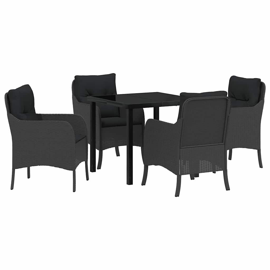 Garden Dining Set with Cushion 5 pcs Black Poly Rattan
