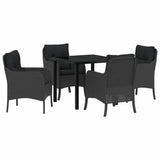 Garden Dining Set with Cushion 5 pcs Black Poly Rattan