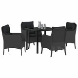 Garden Dining Set with Cushion 5 pcs Black Poly Rattan