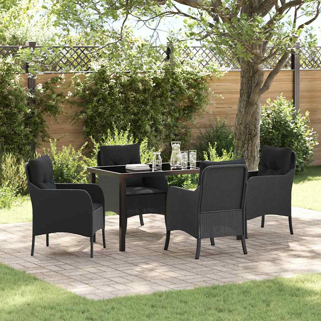 Garden Dining Set with Cushion 5 pcs Black Poly Rattan