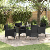 Garden Dining Set with Cushion 5 pcs Black Poly Rattan