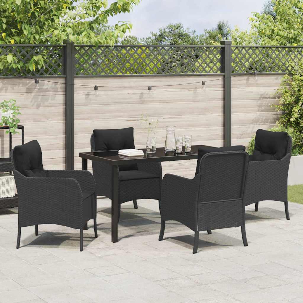 Garden Dining Set with Cushion 5 pcs Black Poly Rattan