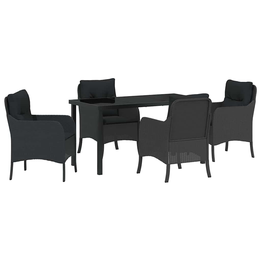 Garden Dining Set with Cushion 5 pcs Black Poly Rattan