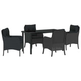 Garden Dining Set with Cushion 5 pcs Black Poly Rattan