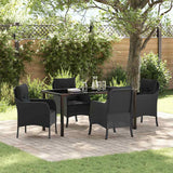 Garden Dining Set with Cushion 5 pcs Black Poly Rattan