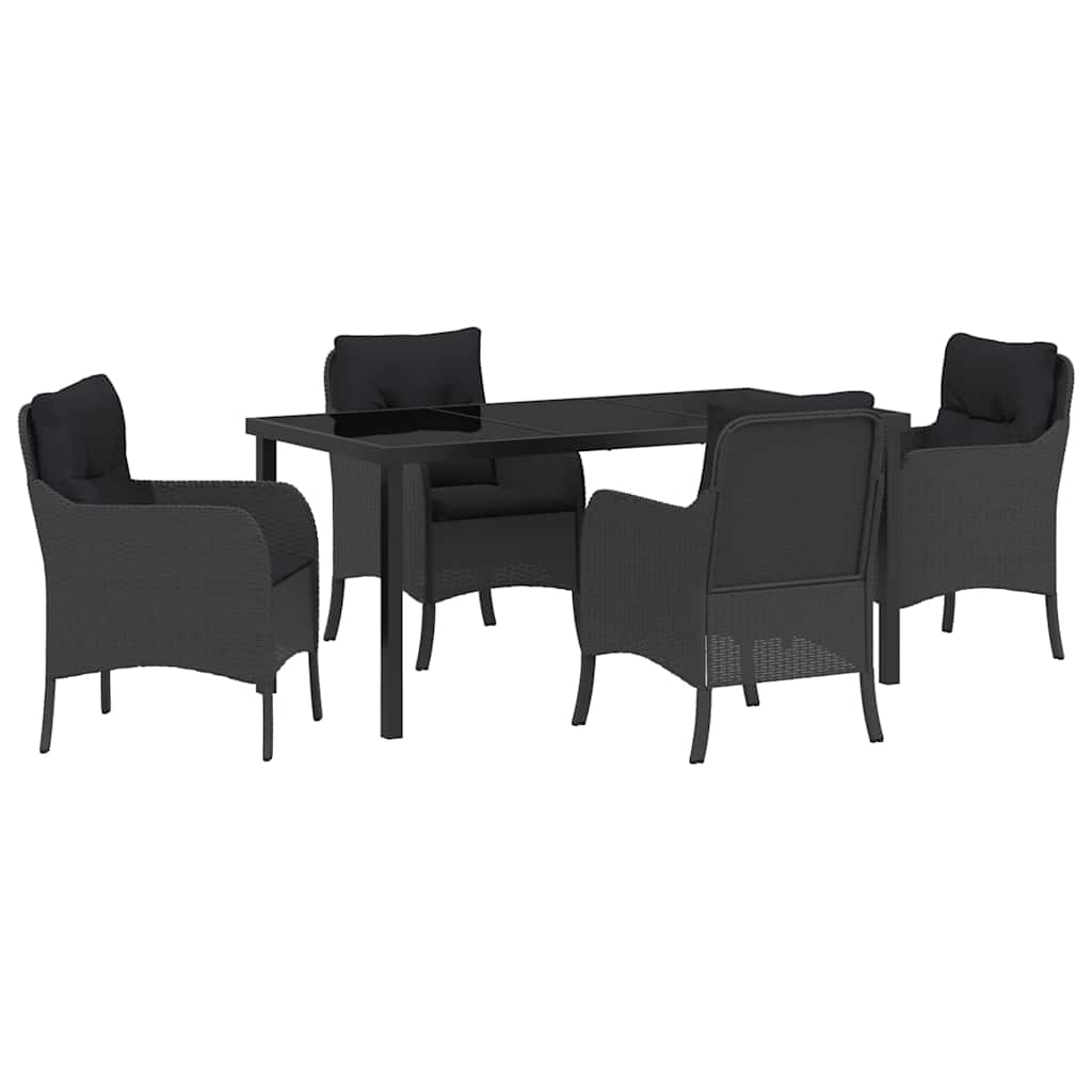 Garden Dining Set with Cushion 5 pcs Black Poly Rattan