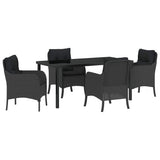 Garden Dining Set with Cushion 5 pcs Black Poly Rattan - Front View