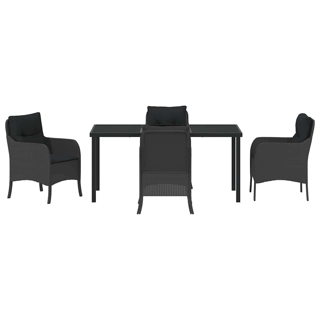 Garden Dining Set with Cushion 5 pcs Black Poly Rattan