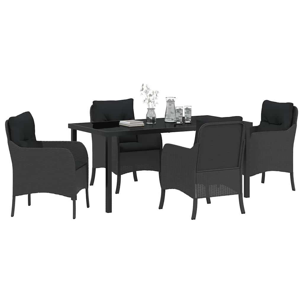 Garden Dining Set with Cushion 5 pcs Black Poly Rattan