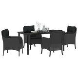 Garden Dining Set with Cushion 5 pcs Black Poly Rattan
