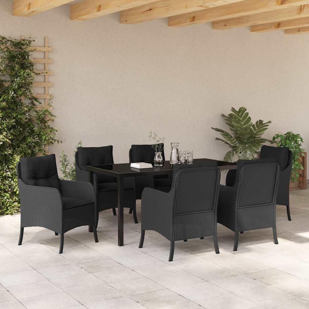 Garden Dining Set with Cushion 7 pcs Black Poly Rattan