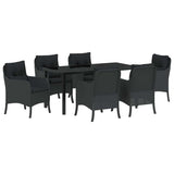 Garden Dining Set with Cushion 7 pcs Black Poly Rattan - Front View