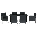 Garden Dining Set with Cushion 7 pcs Black Poly Rattan - Close-Up Angle