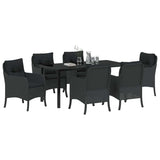 Garden Dining Set with Cushion 7 pcs Black Poly Rattan