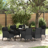 Garden Dining Set with Cushion 7 pcs Black Poly Rattan