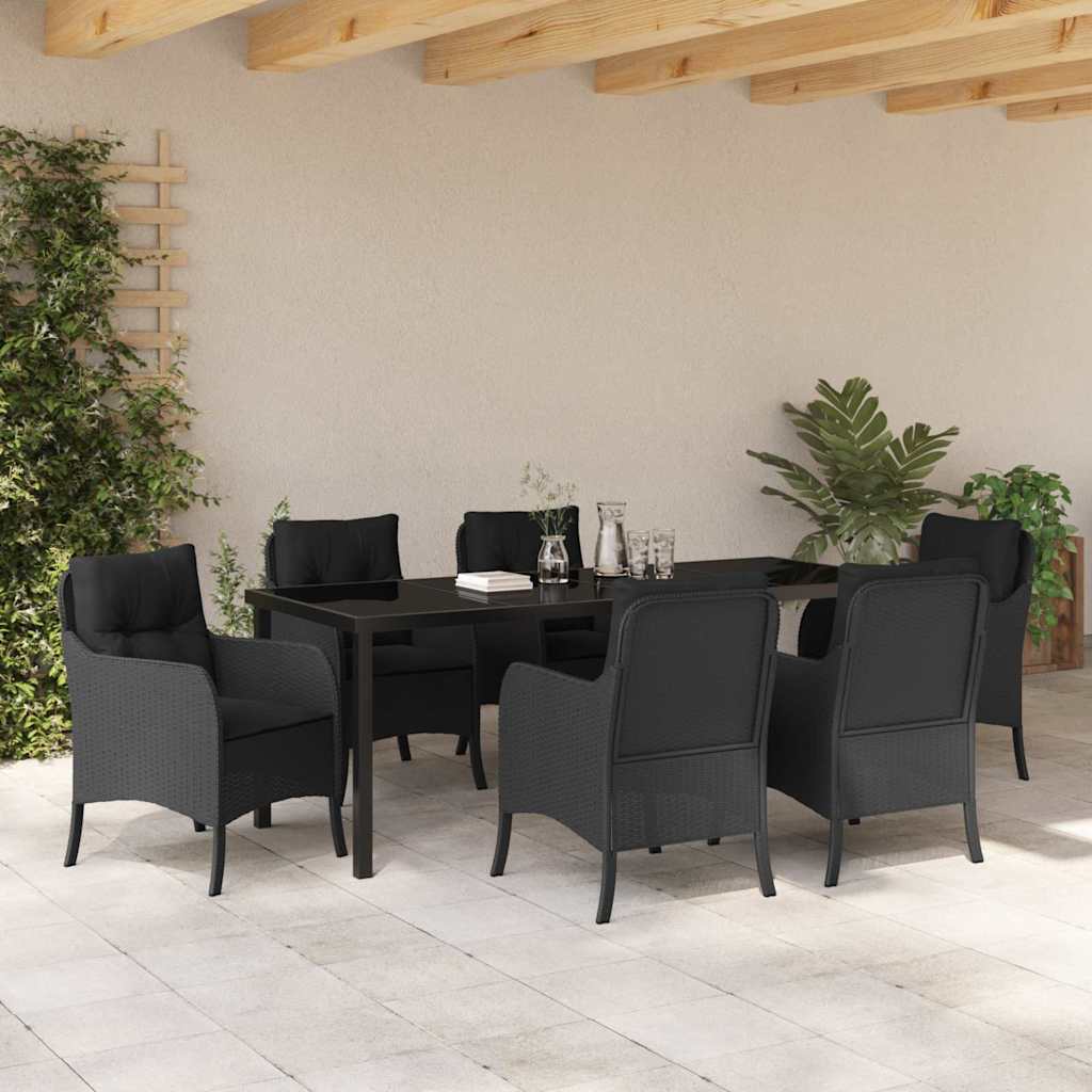 Garden Dining Set with Cushion 7 pcs Black Poly Rattan