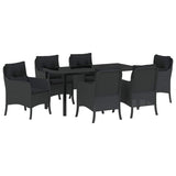 Garden Dining Set with Cushion 7 pcs Black Poly Rattan