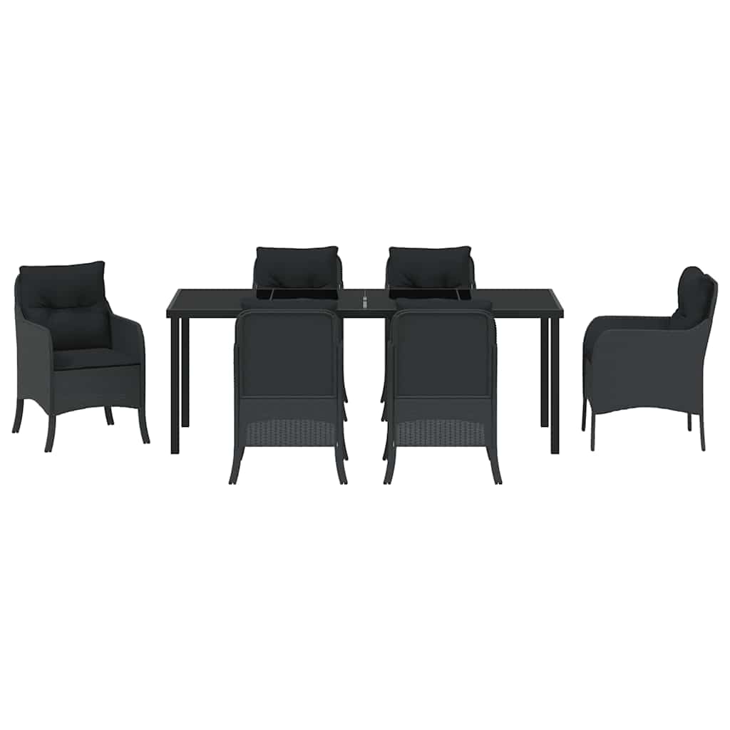 Garden Dining Set with Cushion 7 pcs Black Poly Rattan