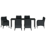 Garden Dining Set with Cushion 7 pcs Black Poly Rattan