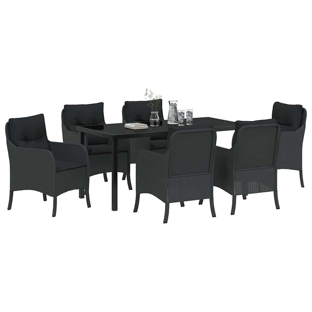 Garden Dining Set with Cushion 7 pcs Black Poly Rattan