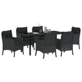 Garden Dining Set with Cushion 7 pcs Black Poly Rattan
