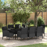 Garden Dining Set with Cushion 9 pcs Black Poly Rattan