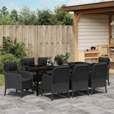 Garden Dining Set with Cushion 9 pcs Black Poly Rattan - Top-Down View