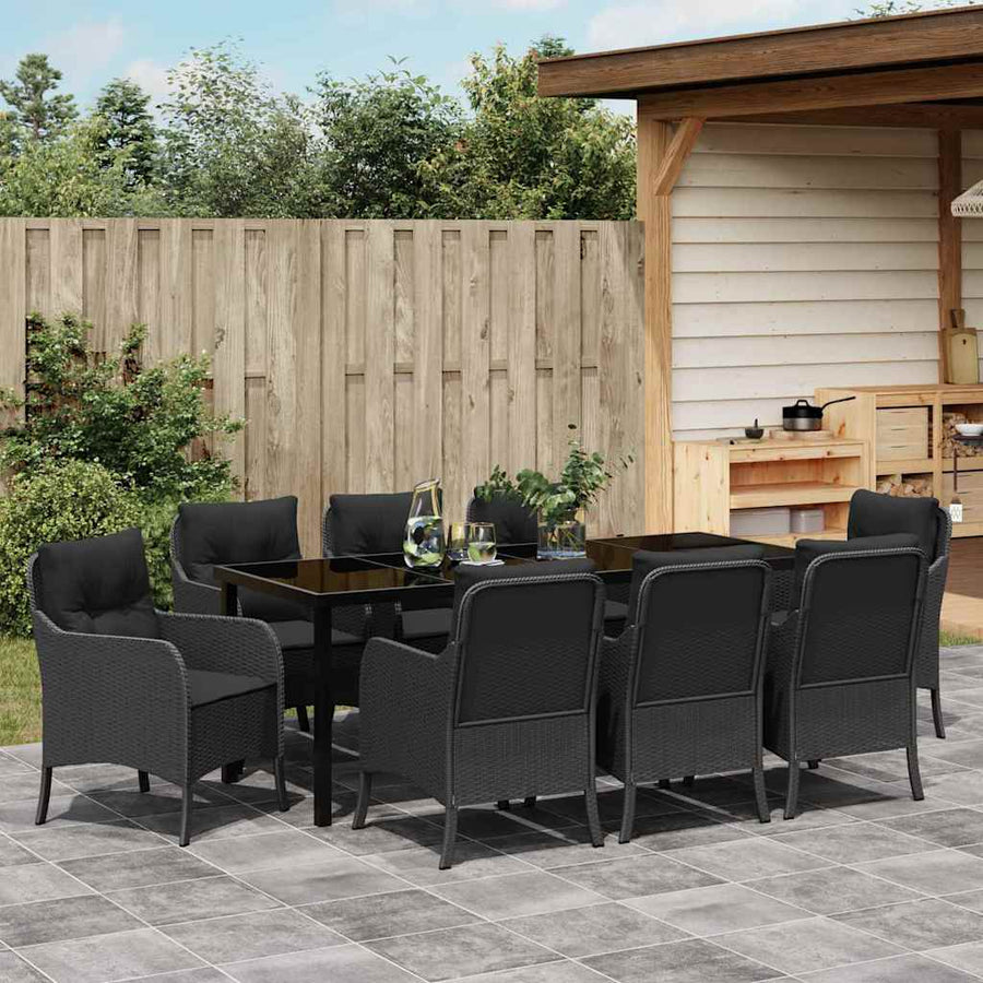Garden Dining Set 9 pcs Black Poly Rattan