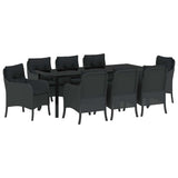 Garden Dining Set with Cushion 9 pcs Black Poly Rattan