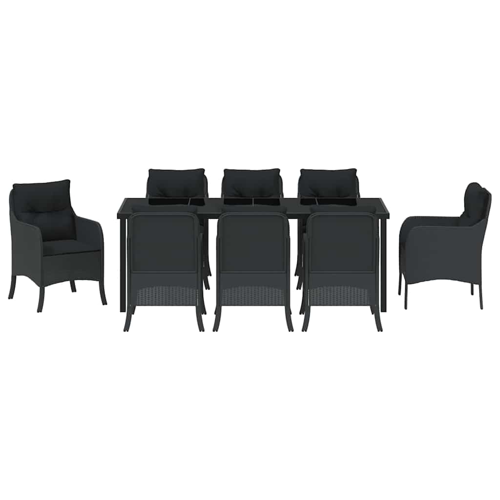 Garden Dining Set with Cushion 9 pcs Black Poly Rattan