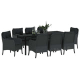 Garden Dining Set with Cushion 9 pcs Black Poly Rattan - Side View