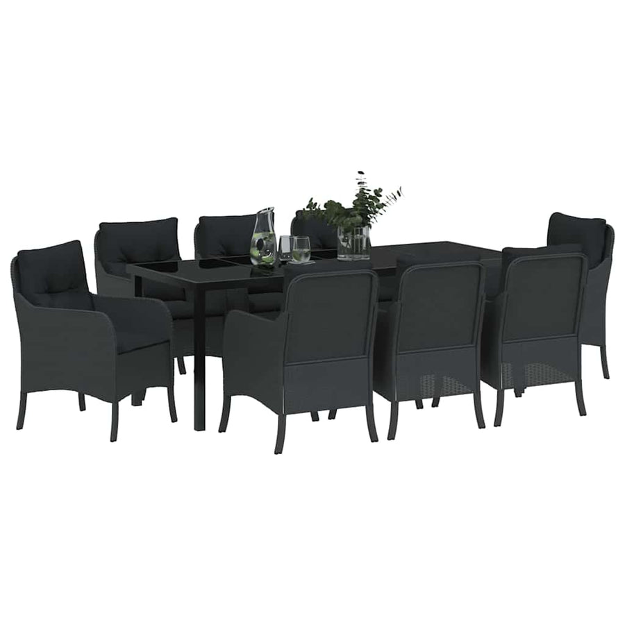Garden Dining Set 9 pcs Black Poly Rattan