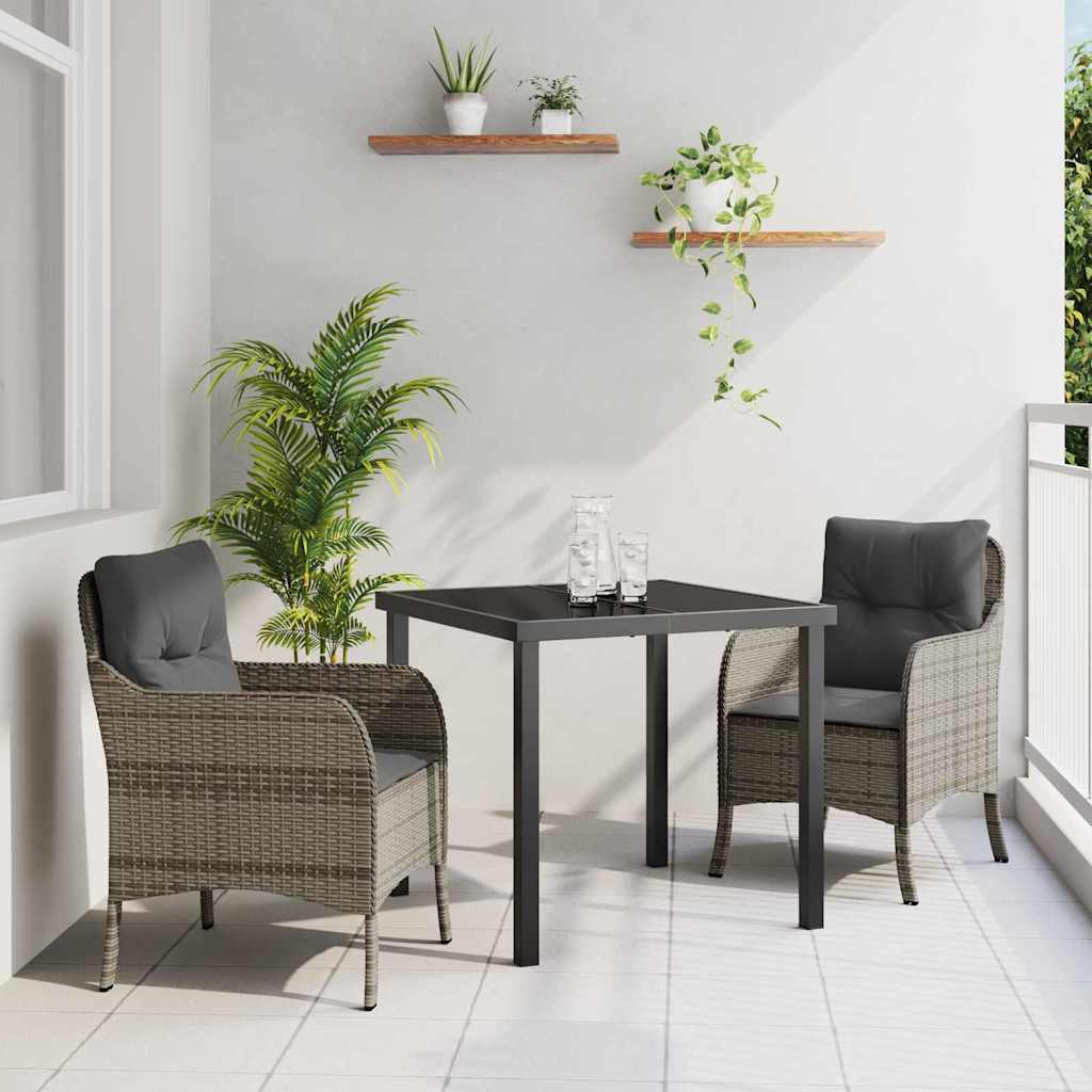 Garden Dining Set with Cushion 3 pcs Grey Poly Rattan