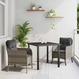 Garden Dining Set with Cushion 3 pcs Grey Poly Rattan