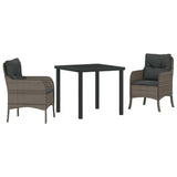 Garden Dining Set with Cushion 3 pcs Grey Poly Rattan - Front View
